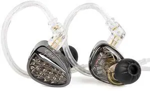 KZ ZA12 in Ear Monitor, 2DD+4BA Hybrid Wired Earbuds, KZ in Ear Monitor with 4-Level Tuning Switch Gaming Earbuds,Silver-Plated IEM Cable for Audiophile (No Microphone, Matte Black)