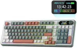S98 Mechanical Keyboard w/Smart Display & Knob, Top Mount 96% Wireless Mechanical Keyboard BT/2.4G/USB-C, Hot Swappable, Software Support, Creamy Sounding, 98 Keys