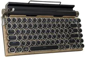 Typewriter-Style Retro Mechanical Keyboard LED Backlight 83 Keys Bluetooth 5.0 Blue Axis Wood Color Panel Compatible with iOS/Android/Windows/Vista/Linux/Mac Office/Gaming, 12.8x6.6x1.6in