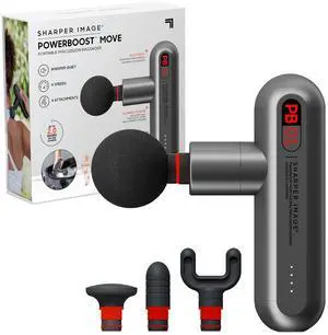 Percussion Massage Gun, Powerboost Move, Lightweight & Portable, 4 Attachments, 4 Speeds, Full Body Back & Shoulder Massager for Deep Tissue Muscle Recovery, Pain Relief & Soreness