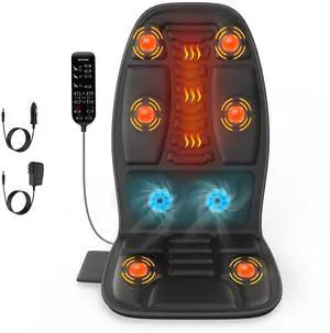 Massage Seat Cushion with Heat, Cooling Back Massager for Chair, Chair Massager for Full Body Massage, Deep Tissue Vibration Pad with 2 Adapters, Gifts for Dad Mom