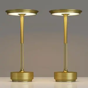 2 Pack Rechargeable Cordless Table Lamps, Portable 5000mAh Battery Table Light, 3 Color Stepless Dimming LED Table Light with Memory Function, for Outdoor/Dinner/Patio/Restaurant.(Gold)