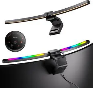 Curved Monitor Light Bar 15 RGB Backlight for 34"+ Screens, Computer Bar Lights Fold Dual Light with Color Temperature Brightness Stepless Dimming, No Glare Desk Lamp for Home Office Gaming