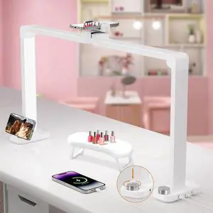 Nail Desk Lamp, 34" Nails Tech Light with Phone Stand, 0-100% Adjustable Brightness, 3000K-6000K Color Temperature Led Desk lamp for Nail, Tattoos, Eyebrows, Beauty