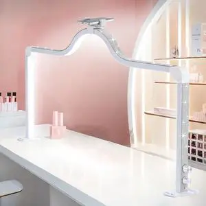 Upgraded Nail Tech Lamp for Desk, 34 in Foldable Large Nail Light with Phone Holder, 3 Modes 3000K-6000K LED Manicure Lamp, Half Moon Light for Lash Eyelash Extension, Tattoo, Eyebrows