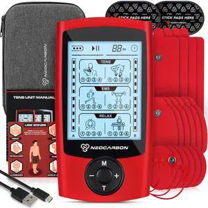 TENS Unit Muscle Stimulator, EMS Massager Machine for Shoulder, Neck, Sciatica and Back Pain Relief, Electronic Pulse Massage Physical Therapy, Red TENS Unit Muscle Stimulator, EMS Massager Machine for Shoulder, Neck, Sciatica and Back Pain Relief, Electronic Pulse Massage Physical Therapy, Red