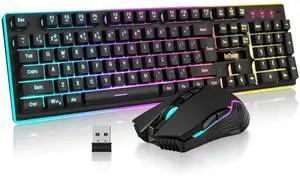 K10 Wireless Gaming Keyboard and Mouse Combo, LED Backlit Rechargeable 3800mAh Battery, Mechanical Feel Anti-ghosting Keyboard + 7D 3200DPI Mice for PC Gamer (Black) K10 Wireless Gaming Keyboard and Mouse Combo, LED Backlit Rechargeable 3800mAh Battery, Mechanical Feel Anti-ghosting Keyboard + 7D 3200DPI Mice for PC Gamer (Black)