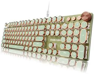 Typewriter Style Mechanical Keyboard, Wired Typewriter Keyboards,104 Keys Backlit LED Metal Keyboards, Media Control Knob, Wired Computer Keyboard Pink Switch for Windows/Mac/PC-Green