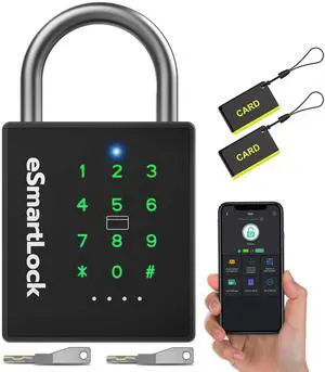 Heavy Duty Smart Padlock with Key, Pad Lock with Code Keypad, Weatherproof Bluetooth RFID Keyless Electronic Digital Combination Lock for Gate Outdoor Fence Storage Unit Locker Shed Pool Heavy Duty Smart Padlock with Key, Pad Lock with Code Keypad, Weatherproof Bluetooth RFID Keyless Electronic Digital Combination Lock for Gate Outdoor Fence Storage Unit Locker Shed Pool