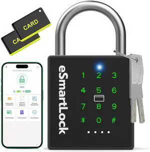 New Smart Padlock with Key, Heavy Duty Combination Padlock, RFID Pad Lock with Codes Bluetooth APP Access, Outdoor Waterproof Electronic Key Lock for Gate Fence Shed Locker Garage Garden New Smart Padlock with Key, Heavy Duty Combination Padlock, RFID Pad Lock with Codes Bluetooth APP Access, Outdoor Waterproof Electronic Key Lock for Gate Fence Shed Locker Garage Garden