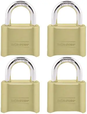Gold Combination Padlock, Gate Lock for Outdoor Fence or Shed, Small Lock with Customizable Code for Indoor or Outdoor Storage, 4 Pack, 175EC4