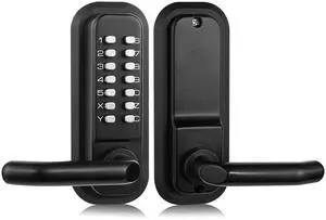 Mechanical Keyless Entry Door Lock with Handle,Stainless Steel Waterproof keyless gate Locks for Outdoor Fence,Mechanical Door Locks with with Keypad (Black,with Large Cushion)