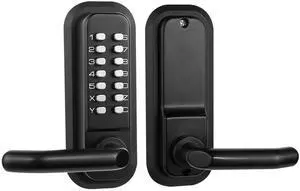 Outdoor Keyless Lock with Adjustable Deadlatch 2-3/8'' and 2-3/4'',Mechanical Combination Door Lock with Keypad, Sunscreen Waterproof Keyless Gate Locks for Outdoor Fence with Handle (Black)