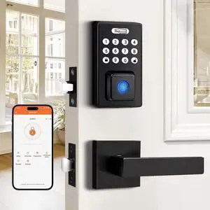 Keyless Entry Door Lock with Handle, Smart Locks for Front Door, Black Keypad Door Lock with Handle Fingerprint Lock, Electronic Keypad Deadbolt Lever, App Control, Auto Lock Keyless Entry Door Lock with Handle, Smart Locks for Front Door, Black Keypad Door Lock with Handle Fingerprint Lock, Electronic Keypad Deadbolt Lever, App Control, Auto Lock
