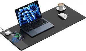 Mouse Pad with 15W Fast Wireless Charging, 35.43"x15.75" XXXL Large Gaming Waterproof Desk Pad with Ultra-Smooth Surface, Non-Slip Base, Classic Black Computer Desk Mat for MacBook, PC, Laptop