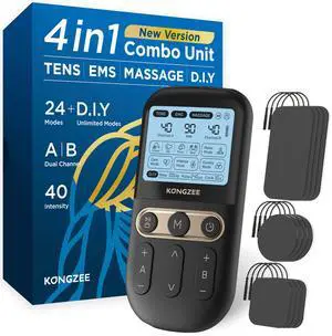 4 in 1 - D.I.Y & Tens Unit & EMS & Massage Muscle Stimulator, Dual Channel TENS Units Therapy Machine for Pain Relief, FDA Cleared Rechargeable Electronic Pulse Massager,with 12pcs Electrode Pads