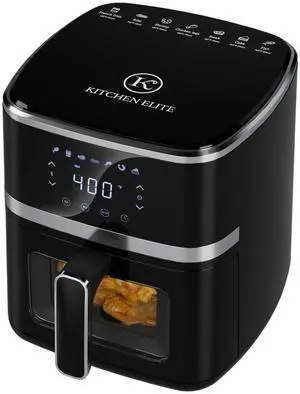 Digital Air Fryer Oven, Compact Cooker with Window, 7 Presets, Nonstick Basket for Fast Cooking, Easy Cleanup, 5.28 Quart, Black