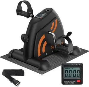 Under Desk Bike Pedal Exerciser: Mini Exercise Bike Portable Peddler Sitting for Seniors with LCD Display Arm & Leg Bike Pedals Exerciser with Anti-Skid Mat for Home Office Black Orange