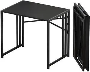 Lutown Teen Folding Computer Desk - 32 inch, Writing & Gaming, Small Space Office Desk, Black, No Assembly Required