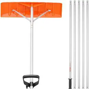 Snow Roof Rake, 21ft Reach Aluminium Handle, 25" Plastic Blade Snow Removal Tool, Superior Roof Shovel with Anti-Slip Handle Grip, Easy to Setup & Use for House Roof, Wet Leaves, Car Snow