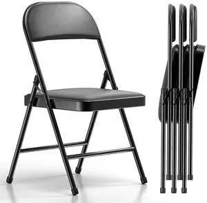 4 Pack Folding Chairs with Padded Cushion and Back, Khaki Metal Chairs with Comfortable Cushion and Durable Steel Frame for Home and Office, for Indoor and Outdoor Events (Black, 4 Pack)