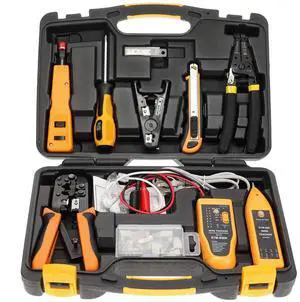 Professional Network Tool Kit 15 In 1 - RJ45 Crimper Tool Cat 5 Cat6 Cable Tester, Gauge Wire Stripper Cutting Twisting Tool, Ethernet Punch Down Tool, Screwdriver, Knife