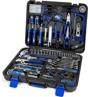 259-Piece Tool Kit, General Household Hand Tool Set with Plastic Storage Toolbox, Portable Complete Repair Tool Box for Home and Car (Blue)