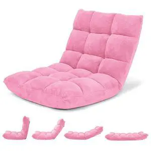 Floor Chair with Back Support, Folding Sofa Chair with 14 Adjustable Position, Padded Sleeper Bed, Couch Recliner, Floor Gaming Chair, Meditation Chair, Gaming Floor Chairs for Adults(Pink)