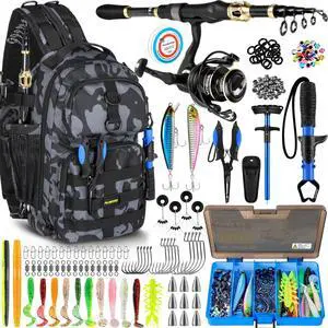 Fishing Backpack with Fishing Rod and Reel Combos Tackle Boxes, Waterproof Tackle Backpack for Fishing Gear with Rod Holder, Fishing Gifts for Men with Fishing Tool Kit...