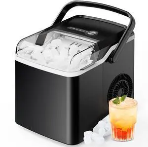 Countertop Ice Maker, 9 Cubes Ready in 6 Mins, 26lbs in 24Hrs, Portable Ice Machine with Self-Cleaning, 2 Sizes of Bullet Ice for Home/Kitchen/Party/RV, Black