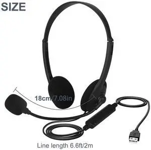 USB Headset Headphone With Microphone Noise Cancelling For PC Computer Call Chat