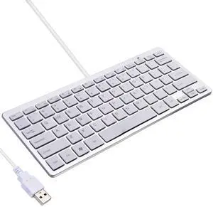 Ultra Thin Mini USB Wired Compact Keyboard for PC Mac Laptop 78 Key Silver White