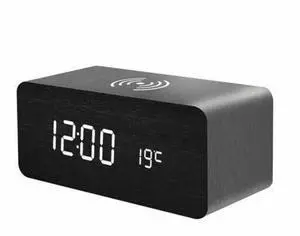 Modern Wooden Wood Digital LED Desk Alarm Clock Thermometer Wireless Charger BLACK + WHITE Modern Wooden Wood Digital LED Desk Alarm Clock Thermometer Wireless Charger BLACK + WHITE