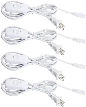 4 Pack 6FT Power Cord Cables With ON/OFF Switch for 3 Pin LED Shop Light Fixture