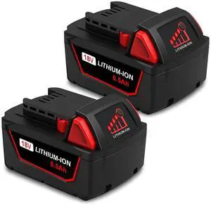 2 Pack 18V 6.5Ah Extended Capacity Battery for Milwaukee 18V M18 Battery XC 6.0Ah XC 5.0Ah XC 4.0Ah 48-11-1852 48-11-1850 48-11-1840 18V Volts Lithium Ion Battery