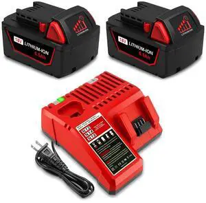 2 Pack 6.5Ah 18V 48-11-1850 Battery and Charger Combo Kit Replacement for Milwaukee 18V Battery and Charger XC 6.0Ah 48-11-1865 5Ah 48-11-1852 4Ah 48-11-1840 18V Battery with Charger 48-59-1812