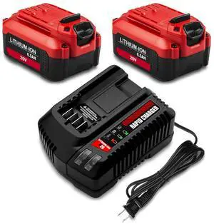 Upgraded Craftsman 20V 6.5Ah Lithium-Ion Battery 2-Pack with Fast Charger Combo Kit, Compatible with V20 Power Tools (Replaces CMCB204/205/206/209/104 Models)