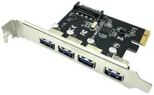 4 Port USB 3.0 PCI-E Expansion Card PCI Express Pcie USB 3.0 Hub Adapter 5Gbps Riser Controller Extender With SATA Power