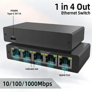 Gigabit Network Splitter 1000Mbps RJ45 LAN 1 To 4 Network Port Expansion Network Splitter Simultaneous Internet Access