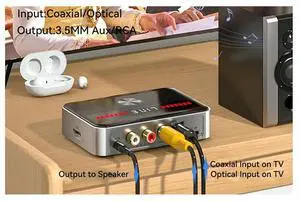 Bluetooth 5.3 Receiver Transmitter 3.5Mm Aux Coaxial Optical To Analog Audio Adapter Plastic Hifi NFC DAC Convert