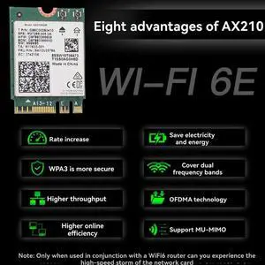 AX210NGW 6E Card+10Dbi Antenna 2.4G/5G/6Ghz Tri-Band Bluetooth 5.3 Adapter 5374Mbps Laptop Wireless Network Card
