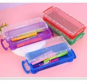 High Capacity Pencil Case with Dustproof Lid Clear Pen Box Colored Pencil Organizers Portable Pen Organizers