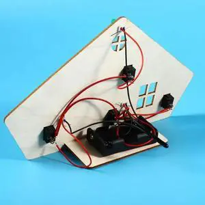Wooden House with Led Light Change Electricity Experiment Set For Students