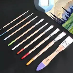 9Pcs Watercolor Paint Brush Nylon Paintbrush for Artist Beginner Acrylics Oil Watercolor Gouache Painting Face Body Art