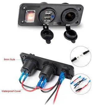 12V Car Boat Truck Dual USB Charger With Cigarette Lighter Plug Switch for Phone