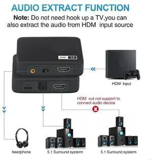4K HDTV Sound Extractor SPDIF 3.5mm Output Splitter for Speaker Amplifier