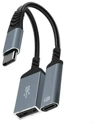 USB C to USB 2.0 OTG Adapter with PD60W Charging Port and Fast Data Transfer for Type C Devices