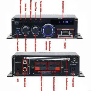 Bluetooth-compatible 5.0 HiFi Stereo Amplifier 60Wx2 2.0CH Receiver With Remotes Control USB Playbacks For Car Speakers