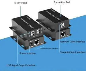 USB2.0 Extender By RJ45 Ethernet Cat6 Cable 50M 4 Port USB2.0 Hub Support Webcam USB Camera Keyboard Mouse Printer