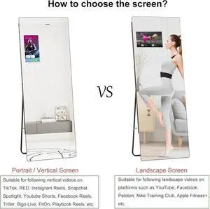 Smart Home Gym Mirror 65"X23.6", Trainer Workout Mirror with 14" Screen Display,